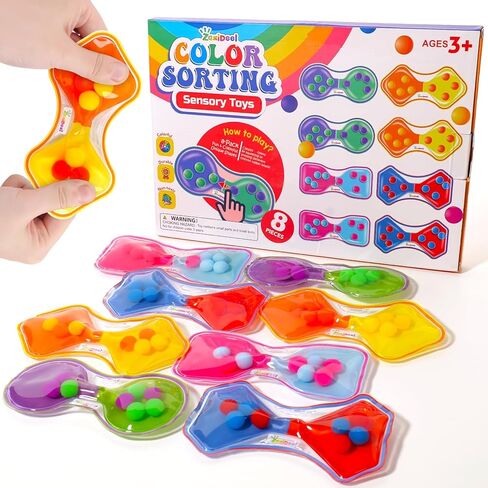 Sensory Fidget Toys Kids Toddler: 4 Pack Color Sorting Sensory Toys for Autism - Squeeze Calming Toys for Toddler Girls Boys - Quiet Fidget Toys for Student Classroom - Easter Basket Stuffers in Kuwait