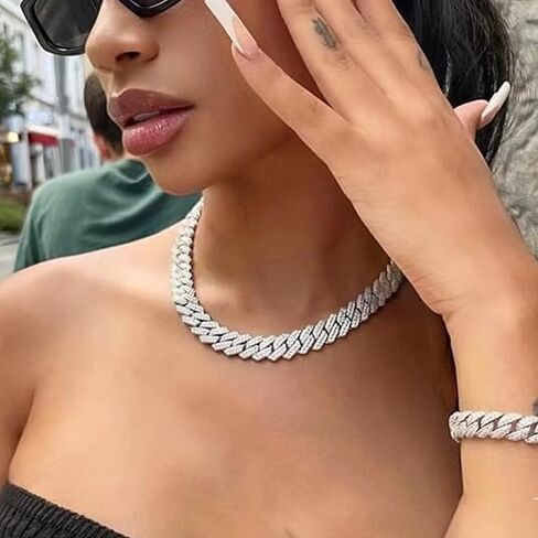 رجل الكوبي ربط سلسلة الفضة 7.9 ''سوار مثلج خارج سوار سميك للنساء للجنسين بلينغ الماس قطع الكوبية ربط سلاسل للرجال الهيب هوب مجوهرات in Saudi Arabia