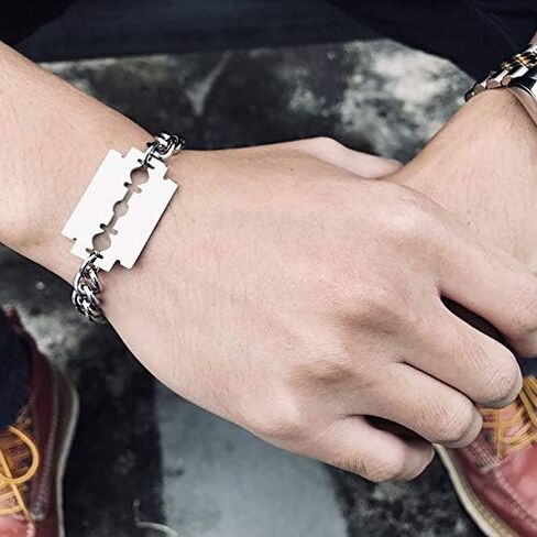 Mens Stainless Steel Bracelet Punk Blade Design Silver Chain Fashion Jewelry Gift for Birthday Anniversary Party in Saudi Arabia