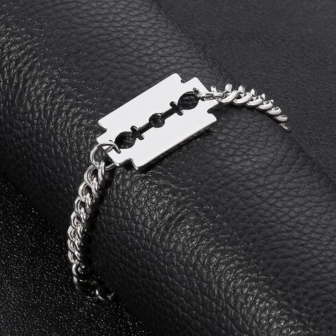 Mens Stainless Steel Bracelet Punk Blade Design Silver Chain Fashion Jewelry Gift for Birthday Anniversary Party in Saudi Arabia