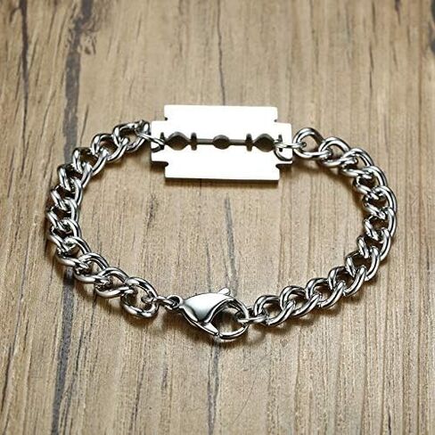Mens Stainless Steel Bracelet Punk Blade Design Silver Chain Fashion Jewelry Gift for Birthday Anniversary Party in Saudi Arabia