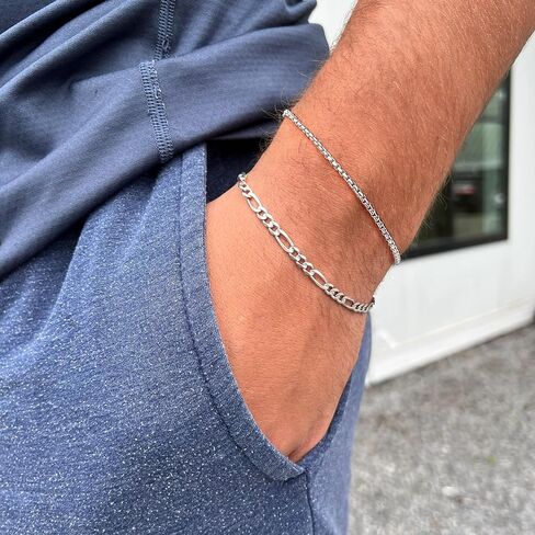 Tasiso الفضة الطبقات سلسلة أساور للرجال، حجم 7 "/ 7.5" / 8 "الفضة حبل فيجارو الرجال سوار مجموعة الرجال المجوهرات هدايا للأب صديقها الزوج in Kuwait