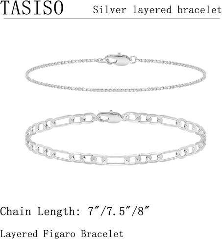 Tasiso الفضة الطبقات سلسلة أساور للرجال، حجم 7 "/ 7.5" / 8 "الفضة حبل فيجارو الرجال سوار مجموعة الرجال المجوهرات هدايا للأب صديقها الزوج in Kuwait