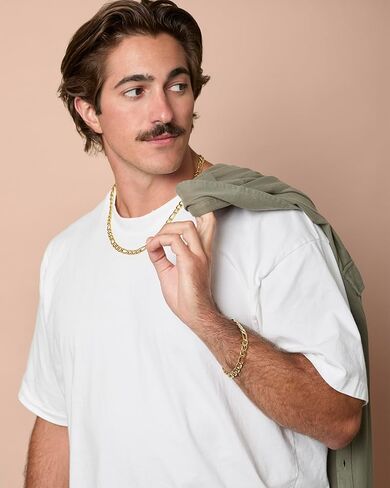 سوار من الفولاذ المقاوم للصدأ للرجال من Lucky Brand مقاس 8.5 بوصة، سوار سلسلة فيجارو مطلي بالذهب للرجال in Saudi Arabia
