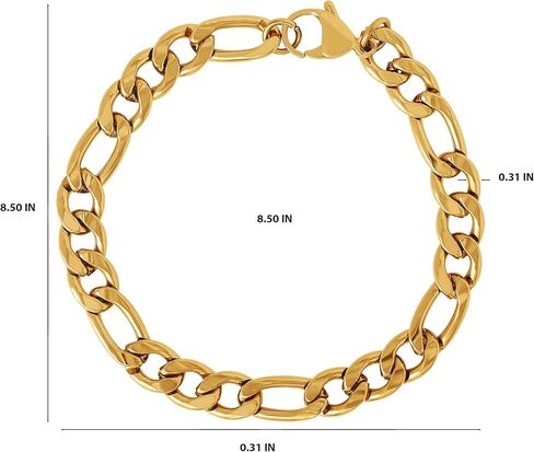 سوار من الفولاذ المقاوم للصدأ للرجال من Lucky Brand مقاس 8.5 بوصة، سوار سلسلة فيجارو مطلي بالذهب للرجال in Saudi Arabia