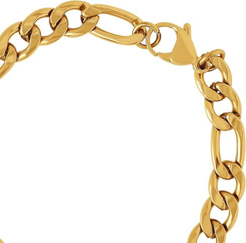 سوار من الفولاذ المقاوم للصدأ للرجال من Lucky Brand مقاس 8.5 بوصة، سوار سلسلة فيجارو مطلي بالذهب للرجال in Saudi Arabia