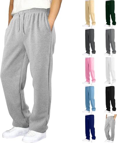 Aniywn Oversized Sweatpants Men Baggy Straight Leg Open Bottom Casual Elastic Waist Athletic Joggers Sweat Pants with Pockets in Saudi Arabia