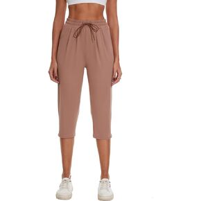 BATHRINS Women's Capri Pants Soft Drawstring Joggers Causal Pants with Pockets