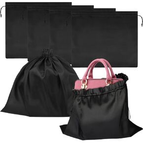 4 Pack Dust Bags for Handbags Silk Dust Cover Storage Bag Dustproof Drawstring Bag Large Travel Storage Pouch for Handbags Pocketbooks Purses Shoes Boots, 23.6 x 19.7 In (Black)