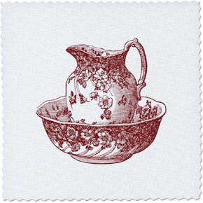 3dRose qs_80283_2 Maroon Red Antique Pitcher and Bowl Quilt Square, 6 by 6-Inch