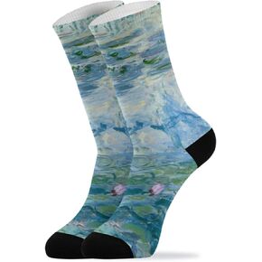 AHOMY Womens Socks Water Lilies Claude Monet Oil Paintings Flowers 2 Pairs Cozy Crew Socks for Women