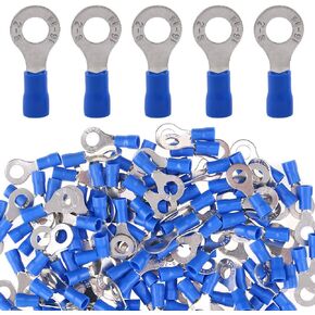Glarks 100pcs 16-14 Gauge M6 Ring Electrical Insulated Quick Splice Crimp Terminals Connectors
