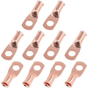 Rustark 6 Pack AWG Heavy Duty Battery Lug Connector, 3/0AWG-3/8'' Bare Copper Eyelets, Closed End Crimp Connectors, Tubular Ring Terminals, UL Listed Wire Lugs(3/0 AWG-3/8'' Ring)