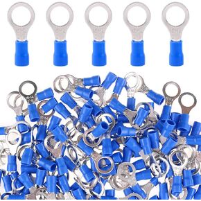 Glarks 100pcs 16-14 Gauge M8 Ring Electrical Insulated Quick Splice Crimp Terminals Connectors