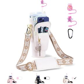 SWANSWIFT Upgraded Stanley Cup Carrier Bag Accessories for 30oz/40oz with Phone Pocket Tumbler Water Bottle Holder with Adjustable Strap with 2 Straw Covers &1 Carabiner