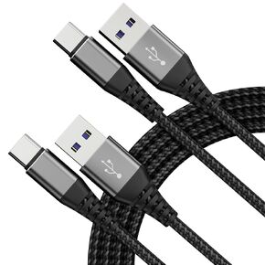 USB to USB C Cable, 2-Pack 3ft USB A to Type C Charger Fast Charging High Speed Nylon Cord Compatible with Samsung Galaxy A20, S20 S10 Plus S10E, Note 8, Moto, LG (Gray)