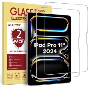 OMOTON Screen Protector for iPad Pro 11 Inch M4 2024, 2 Pack Case Friendly Tempered Glass Film for iPad Pro 11 5th Generation Tablet, Apple Pencil Pro& Face ID Compatible