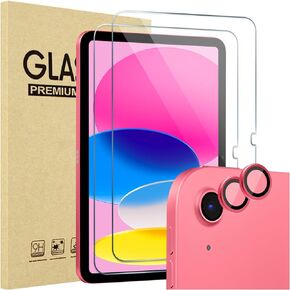 ProCase 2 Pack Screen Protector for iPad 10th Generation + 2 Pack Camera Lens Protector Matching iPad Colors, Tempered Glass Film for iPad 10 10.9 2022 -Blue