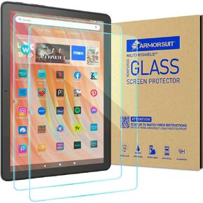 ArmorSuit 2 Pack Tempered Glass Screen Protector for Fire HD 10 / Fire HD 10 Plus Tablet 10.1 Inch (11th/13th Generation, 2021/2023 Release) Anti Bubble HD Clear 9H+ Glass