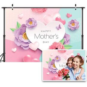 Dudaacvt 7x5ft Happy Mother's Day Backdrops Love Heart Photography Background Flower Backdrop Photography Studio Mother's Day Backdrops Photo Studio Props D162