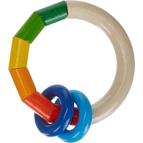 HABA Kringelring Wooden Clutching Toy Rattle with Plastic Rings (Made in Germany)