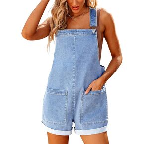 luvamia Short Overalls for Women Loose Fit Jean Rompers Baggy Stretchy Denim Jumpsuit Summer Shortalls with Pockets in Saudi Arabia