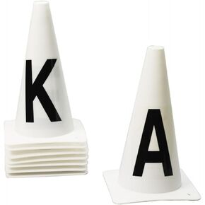 Ovation A, B, C, E, F, H, K, M Equestrian Sport Durable On-Set White Dressage Cones with Contrast Black Letters Set of 8