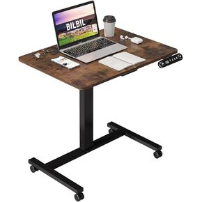 bilbil Electric Standing Desks with Lockable Wheels, 32 * 24 inch Height Adjustable Sit to Stand Desk, Overbed Laptop Table Desk, Mobile Rolling Desk, Portable Work Table for Home & Office, Black