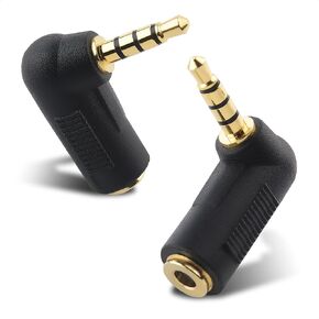 Cable Matters 2-Pack TRRS Right Angle 3.5mm Adapter in Black (3.5mm Right Angle Adapter, 90 Degree 3.5mm Adapter, 90 Degree Audio Adapter)