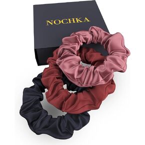 Nochka Mulberry Silk Scrunchies for Women - Premium Silk Hair Scrunchies for All Hair Types (3 Pack) - Handmade Silk Hair Ties - Silk Scrunchie Set for Frizz Prevention (Black, Graphite and Silver) in Saudi Arabia
