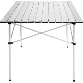 YSSOA Aluminum Folding, Camp Picnic, Beach Table for Sand Foldable, Lightweight, Carry Bag Included, Middle, Silver