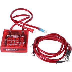 Qiilu Car Voltage Stabilizer, Universal Fuel Saver Voltage Stabilizer Regulator Kit with 3 Earth Ground Cables for Car Truck (Red)