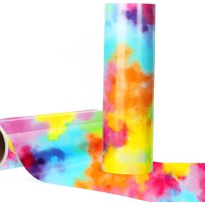 WRAPXPERT نقل الحرارة الفينيل HTV قوس قزح ألوان مائية أصفر 10 بوصة × 6 قدم حديد على لفافة الفينيل للملابس التي شيرت DIY in Kuwait