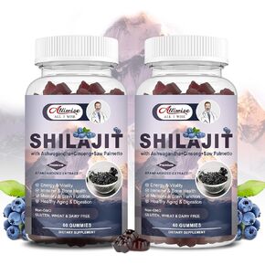 Shilajit Gummies for Men & Women, Shilajit Pure Himalayan Original Multi-Supplement, Shilajit Ashwagandha & High in Trace Minerals & Fulvic Acid for Energy, Strength & Immunity, 60 Serving