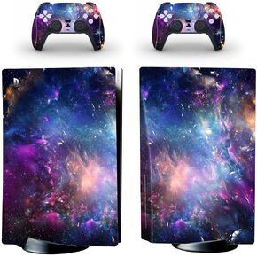 Full Body Vinyl Skin Sticker Decal Cover for PS5 Console and Two Controllers Disc Edition - Purple Universe