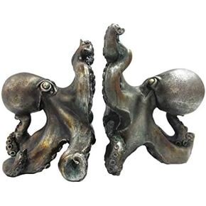 Pacific Giftware Antique Silver Octopus Decorative Bookends Set 5 Inch Tall