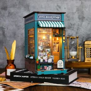 MEINESQIS Book Nook DIY Miniatures Book Nook Kit Store 3D Creative Decorative Bookend Bookshelf Insert Wooden Puzzle with Led Suitable for Adults Book Nook Halloween Christmas Decoration Gifts