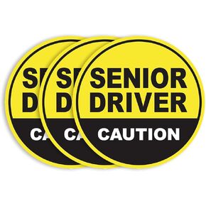 GEEKBEAR Senior Driver Car Magnet - Colorful, Reflective, Weather-Resistant - Circular 4.7 x 4.7 in (Yellow/Black, 3 Pack) in Kuwait