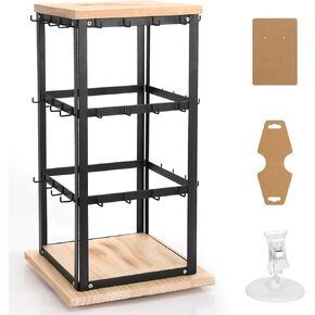 منظم حامل القرط من JuneHeart، حامل عرض القرط المعدني مع قاعدة خشبية 48 خطافًا منظم القرط للقلائد والأقراط وعرض المجوهرات القابلة للدوران للنساء والفتيات والبائعين in Kuwait