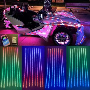 Bluetooth + Remote Control 8PCS 5FT Single Row RGB Dream Color Chasing Light Strips Bluetooth + Remote Control Fit for Polaris Slingshot Hood Underbody Cam-X3 Spyder UTV ATV
