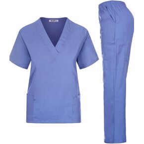 طقم طبي نسائي من MedPro برقبة على شكل حرف V وسروال كارجو باللون الأزرق مقاس XL in Kuwait