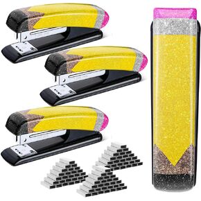 4 Pcs Glitter Pencil Stapler Set Teacher Appreciation Gift Cute Teacher Stapler with 4000 Pcs Staples for Teacher Gift Back to School Valentine Teachers Week Graduation Gift Teacher Desk Supplies