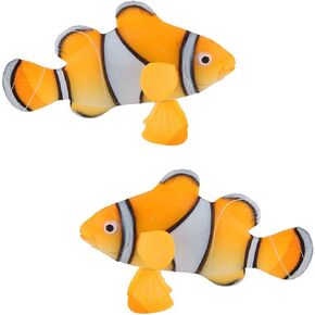 2 Pack Silicone Artificial Aquarium Floating Clownfish Decoration Fish Tank Decor Underwater Saltwater Fake Fish Glowing Ornament