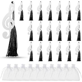 Gueevin 48 Pcs Musical Notes Bookmarks Metal with Elegant Silk Tassel 48 Pcs White Organza Bags Music Party Favors Gifts Wedding Birthday Party for Students Guests Classroom School Office Supplies