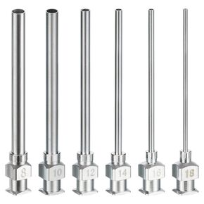 PATIKIL 8/10/12/14/16/18Ga x 1.5 Inch Stainless Steel Dispensing Needle Tips, 6Pcs Metal Glue Needle Tube Blunt Tips Luer Lock for Thick Glue Ink Lab, Silver