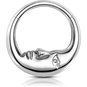 COCHARM Moon Face G23 Solid Titanium Septum Ring 16G Silver Septum Jewelry Dainty Helix Daith Earrings for Women Daith Piercing Jewelry 8/10MM