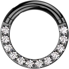 Pierced Owl 12GA-00GA Large Gauge CZ Crystal Lined F136 Implant Grade Titanium Hinged Segment Clicker Ring