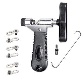 QKURT Bike Chain Splitter + 3 Pairs Bicycle Missing Link, Universal Bike Chain Cutter Breaker Tool With Chain Hook for 7 8 9 10 Speed Bicycle Chain Link Repair Removal/Install - Reusable Bicycle Tools