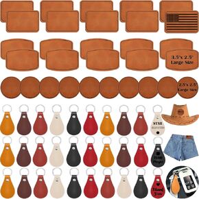 iFForce 60 Pcs Lasable Engravable Blanks - Leatherette Iron on Hat Patches & PU Leather Key Fob Kit for DIY Custom Laser Engraving Craft Gifts