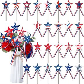 Yuxung 24 Pcs 4th of July Star Picks 7.9 inch Wood Patriotic Picks Red White and Blue Patriotic Decor for Memorial Day Independence Day Table Centerpiece Decoration Vase Crafts Stems Arrangement in Saudi Arabia
